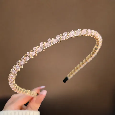 Serre-tête Fin en Strass Cristal Exquis pour Femmes Mode Minimaliste Chaîne en Métal Anneau de Cheveux Accessoires Élégants
