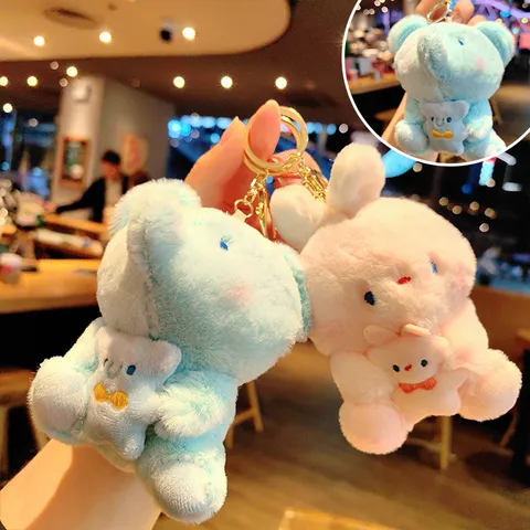 Cute Plush Animal Keychain Cartoon Rabbit Bear Chick Elephant Pendant Car Key Ring Bag Hanging Ornament Gift