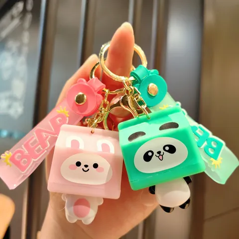 Cute Cartoon Milk Box Animal Glowing Night Light Keychain Car Bag Pendant Gift