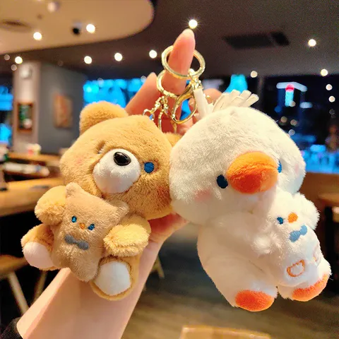 Cute Plush Animal Keychain Cartoon Rabbit Bear Chick Elephant Pendant Car Key Ring Bag Hanging Ornament Gift