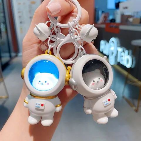 Luminous Astronaut Bear Keychain Glowing Starry Sky Night Light Bag Pendant
