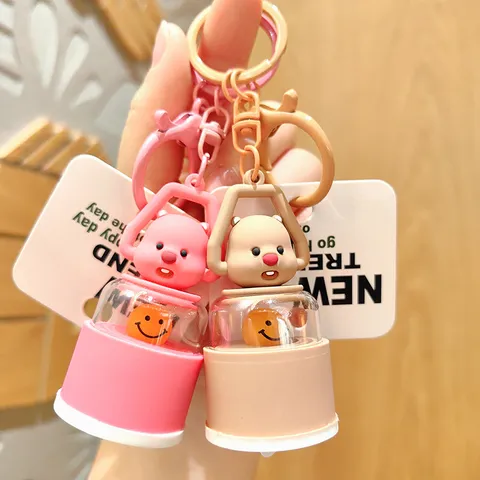 Cute Bear Keychain Luminous Camping Light Pendant Portable Cartoon Key Ring Women Bag Hanging Ornament Fashion Jewelry Gift