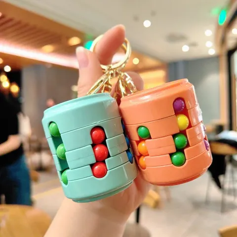 Creative Spinner Magic Cube Keychain Cute Plastic Decompression Toy Student Gift Bag Pendant Key Ring