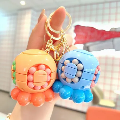Cute Octopus Fidget Cube Keychain Plastic Decompression Puzzle Toy Bag Pendant Creative Student Gift