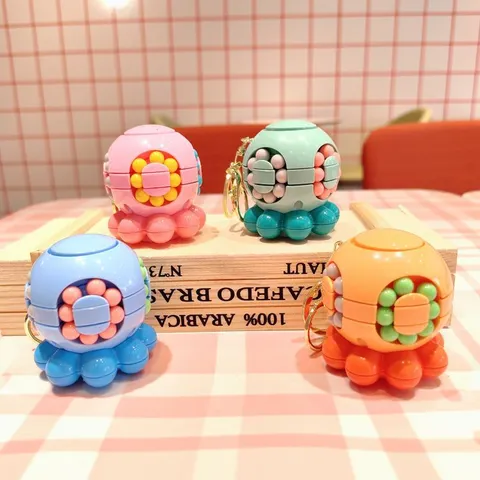 Cute Octopus Fidget Cube Keychain Plastic Decompression Puzzle Toy Bag Pendant Creative Student Gift