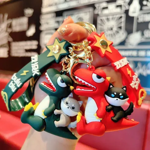 Cute Cartoon Dinosaur PVC Keychain Creative Animal Key Chain Bag Pendant Car Key Ring Holder Gift For Women Men
