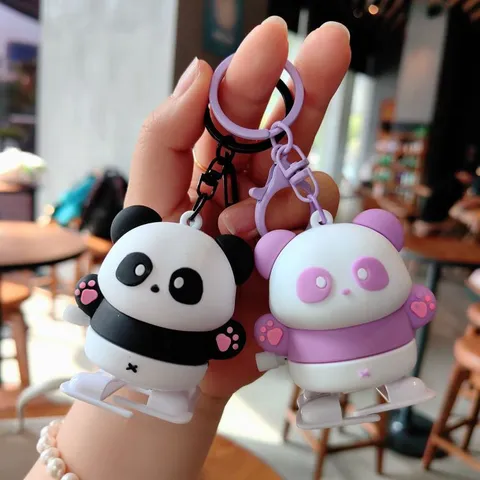 Kreativer Aufziehbarer Panda Schlüsselanhänger Süße Cartoon Puppe Taschenanhänger