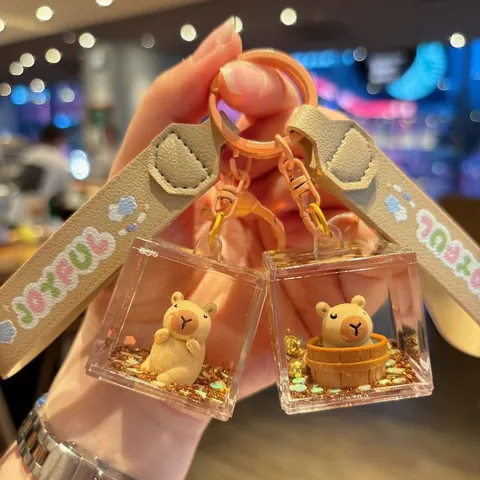 Cute Capybara Quicksand Keychain Acrylic Liquid Oil Floating Bottle Bag Pendant Cartoon Schoolbag Key Chain Gift