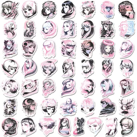 Autocollants PVC Imperméables de Fille Anime Gothique Rose et Noir pour Journal et Bouteille d'Eau Décoration DIY