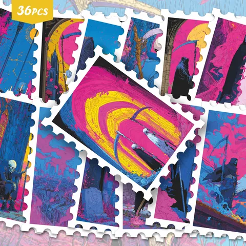 Pegatinas de Sello de La Parca Gótica Rosa Azul Estético Impermeable PVC Calcomanías Para Diario Scrapbook Manualidades DIY