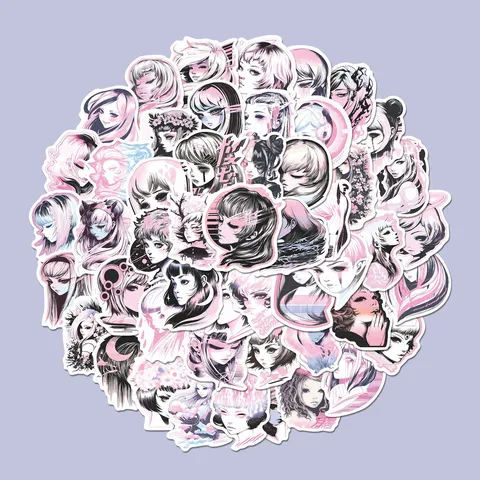 Autocollants PVC Imperméables de Fille Anime Gothique Rose et Noir pour Journal et Bouteille d'Eau Décoration DIY