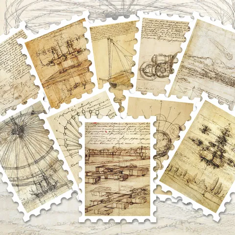 Adesivi con Timbri di Manoscritti Retro Da Vinci Estetici Line Art PVC Decalcomanie per Fai da Te Diario Scrapbooking Guka Decorazione