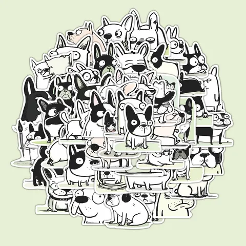 Autocollants Bouledogue Français PVC Imperméable Mignon Noir Et Blanc Chiot DécalcomANIES Pour Ordinateur Portable Bouteille D'Eau Scrapbook DIY Papeterie