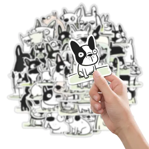 Autocollants Bouledogue Français PVC Imperméable Mignon Noir Et Blanc Chiot DécalcomANIES Pour Ordinateur Portable Bouteille D'Eau Scrapbook DIY Papeterie