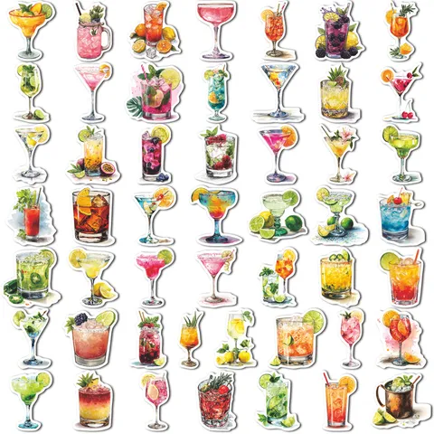 Adesivi per Cocktail ad Acquerello Adesivi in Vinile Impermeabili per Diari Scrapbooking Cancelleria Fai da Te