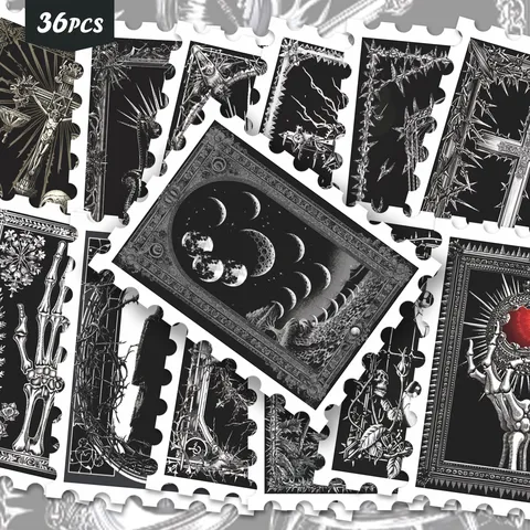 Adesivi di Francobolli con Simboli Misteriosi in Stile Gotico Scuro Tarot Nero e Bianco Confezione di Adesivi Decorativi