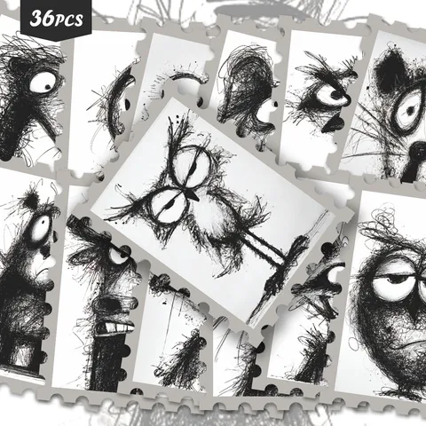 Adesivi Francobollo Animali Schizzo Astratto DIY Stile Divertente Bizzarro Diario Bagagli Decorativo Impermeabile PVC Adesivo
