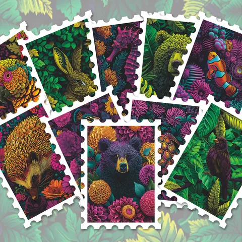 Adesivi per Francobolli di Animali e Piante Neon Psichedelico Adesivi Decorativi Impermeabili per Diario Scrapbooking Bagaglio Fai da Te