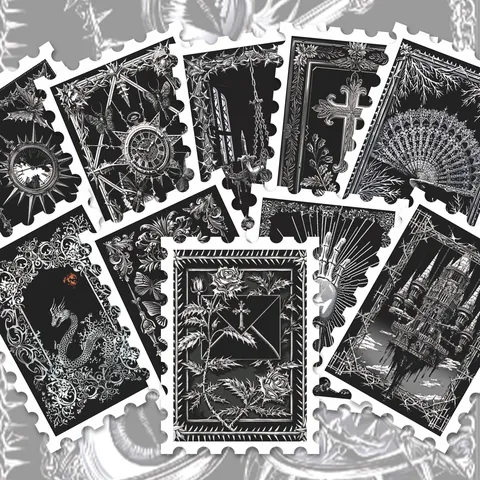 Adesivi di Francobolli con Simboli Misteriosi in Stile Gotico Scuro Tarot Nero e Bianco Confezione di Adesivi Decorativi