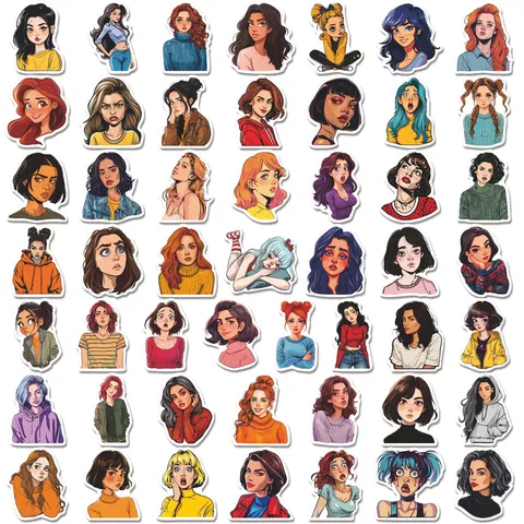 Adesivi di Ragazze in Stile Fumetto Retro in PVC Impermeabile Con Illustrazioni Estetiche Varie Ideali per Diari e Progetti di Decorazione