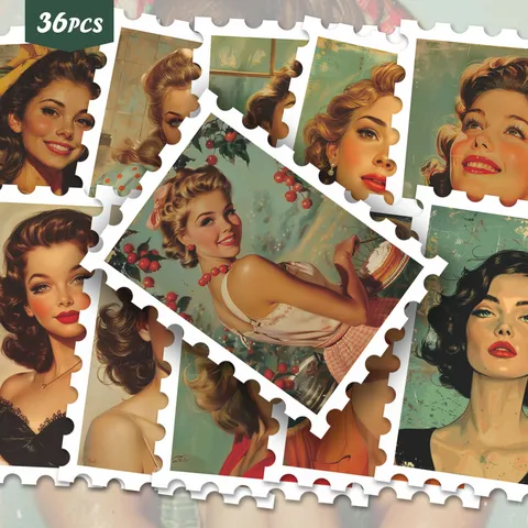 Vintage Americano Pin Up Bellezza Francobollo Adesivi DIY Diario Scrapbook Decorativo Decals Estetico Impermeabile