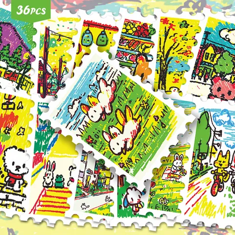 Cute Hand Drawn Animal Stamp Stickers Waterproof PVC Decorative Stickers For Hand Ledger DIY Scrapbooking Craft