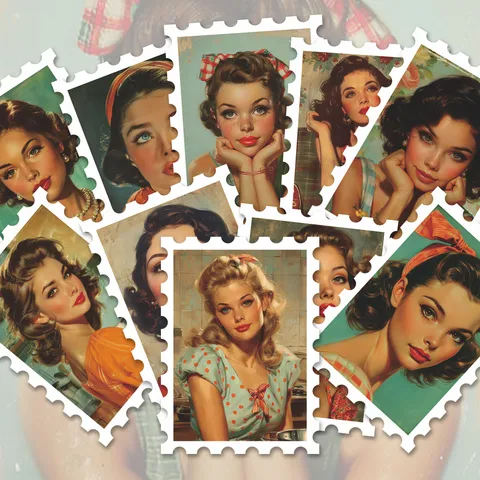 Vintage Americano Pin Up Bellezza Francobollo Adesivi DIY Diario Scrapbook Decorativo Decals Estetico Impermeabile
