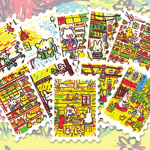 Cute Hand Drawn Animal Stamp Stickers Waterproof PVC Decorative Stickers For Hand Ledger DIY Scrapbooking Craft