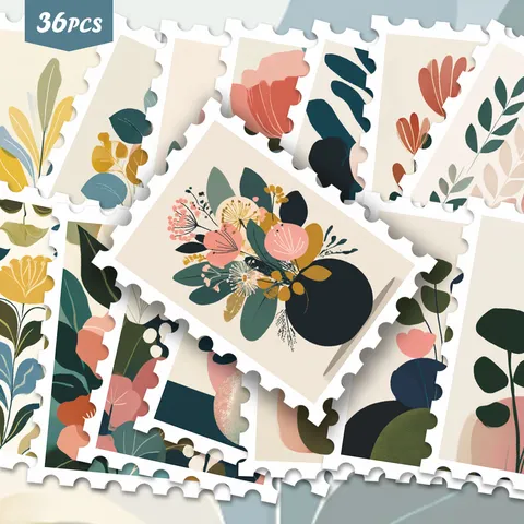 Adesivi di Francobolli di Piante Floreali Vintage Stile Morandi Diario DIY Scrapbook Adesivi Decorativi Cancelleria