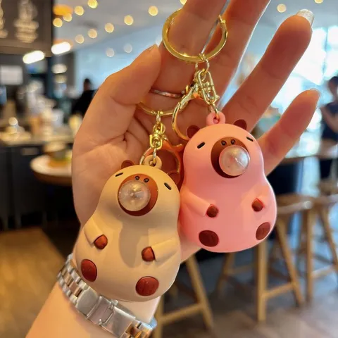 Cute Cartoon Capybara Keychain Silicone Stress Relief Toy Portable Car Key Ring Animal Bag Pendant Gift