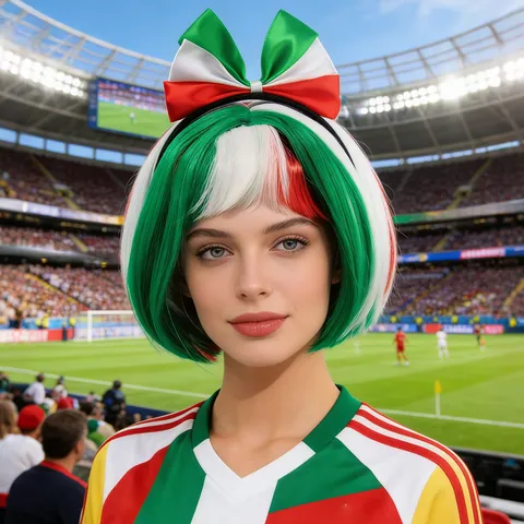 European Cup World Cup Fan Party Funny Bob Wig Headband Hair Bow Accessories Synthetic Fiber Wig Set