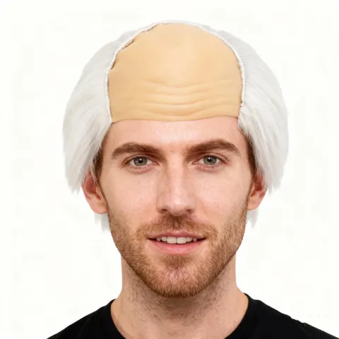 Halloween White Bald Head Clown Cosplay Wig Short Synthetic Hair Funny Horror Party Wig For Men Women Costume