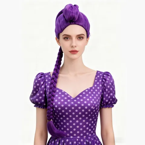 Purple Long Braided Cosplay Wig High Temperature Fiber Anime Hair Wig For Women Costume Party Styling