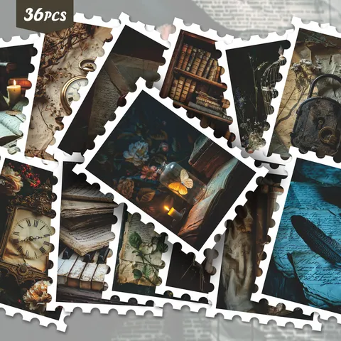 Adesivi di Francobolli Vintage Retro Estetica Scura Adesivi Decorativi per Diario Scrapbooking Artigianato Fai da Te