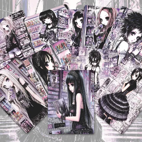 Adesivi per Scrapbook di Ragazza Anime Y2K Gotici Scuri Giapponesi Decalcomanie Estetiche Impermeabili Per Journaling DIY Artigianato