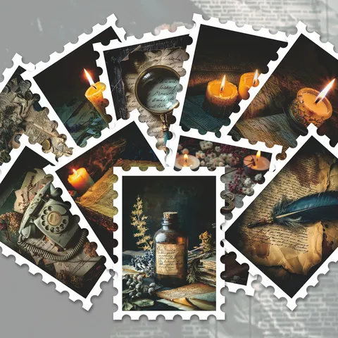 Adesivi di Francobolli Vintage Retro Estetica Scura Adesivi Decorativi per Diario Scrapbooking Artigianato Fai da Te