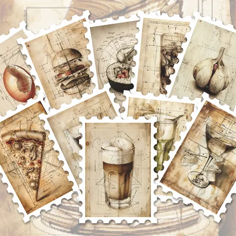 Adesivi Francobollo Progetto Cibo Retro Impermeabile PVC Adesivo Decorativo DIY Per Album Di Ritagli Bagagli Diario