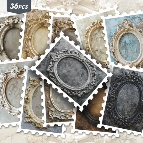 Adesivi per Francobolli con Cornice in Rilievo Retro Europeo Vintage DIY Journaling Scrapbooking Confezione di Adesivi Decorativi in PVC