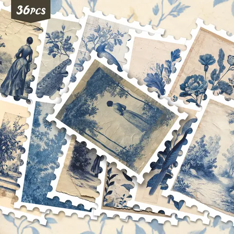 Adesivi in Stile Porcellana Blu e Bianca Vintage Estetica Floreale Figura PVC Impermeabile DIY Diario Decorativo Decalcomanie
