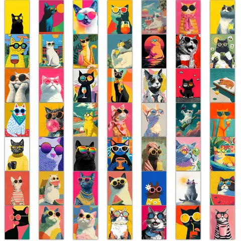 Adesivi per Gatti Colorati Decalcomanie in PVC Impermeabili Simpatici Adesivi per Gattini con Occhiali da Sole Per Diario Bagagli Scrapbook DIY Artigianato Arredamento