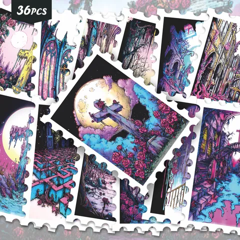 Adesivi Per Francobolli Croce Scura Gotica Rosa Viola Decalcomanie Decorative Estetiche Per Diario Scrapbooking Artigianato Fai Da Te