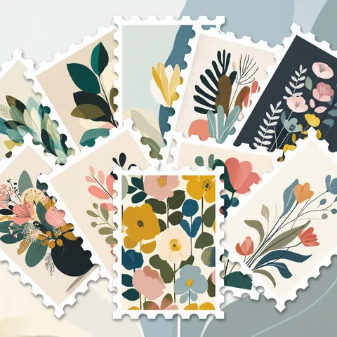 Adesivi di Francobolli di Piante Floreali Vintage Stile Morandi Diario DIY Scrapbook Adesivi Decorativi Cancelleria