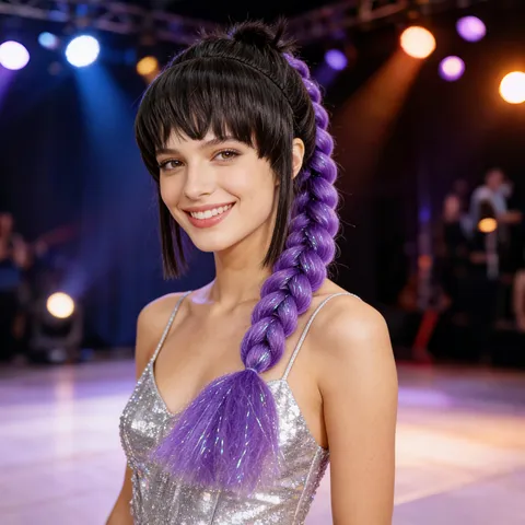 Women Fashion Synthetic Fiber Purple Braided Wig Ponytail Hair Ring Hair Extension Cute Styling Hair Accessories