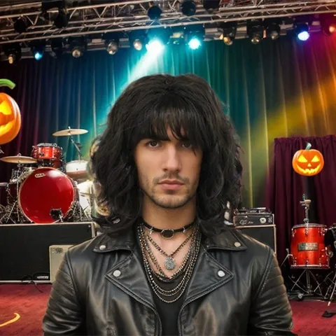Men's Short Curly Wig 80s Punk Rock Style Synthetic Hair Middle Part Fluffy Air Bangs Wig For Party Stage Performance