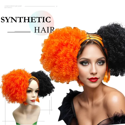 Halloween Black Orange White Afro Curly Wig Synthetic Hair Party Cosplay Fancy Dress Costume Wigs For Women Men