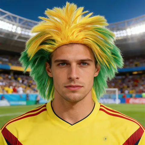 World Cup Fan Support Colorful Wig Afro Hedgehog Low Temperature Silk Hair Wig Party Carnival Sports Event Fan Dressing Prop
