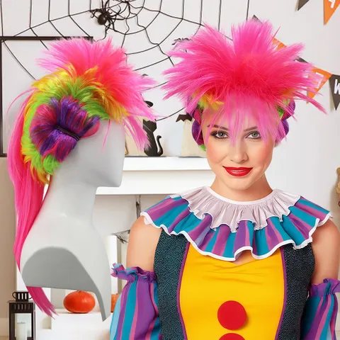 Halloween Bunte Alternative Punk Perücke Lange Flauschige Glatte Haare Party Maskenball Performance Cosplay Kostüm Requisite