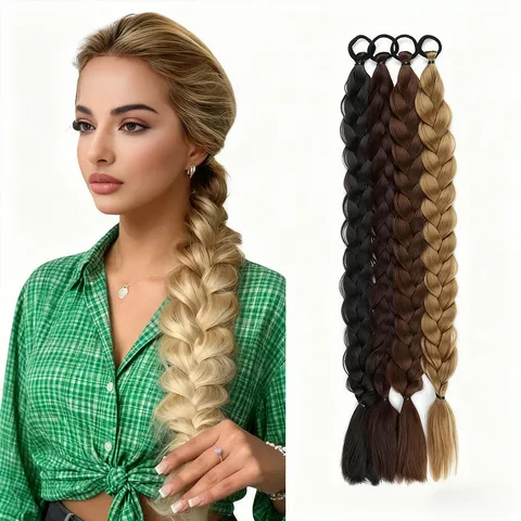 Synthetic Fiber Braided Ponytail Wig Long Hair Extension Fashion Hair Ring High Ponytail Piece For Women