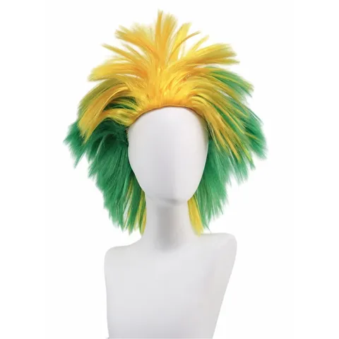 World Cup Fan Support Colorful Wig Afro Hedgehog Low Temperature Silk Hair Wig Party Carnival Sports Event Fan Dressing Prop
