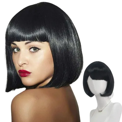 Women Short Bob Wig With Blunt Bangs Synthetic Hair Natural Daily Fashion Styling Wig For Women Party Daily Wear